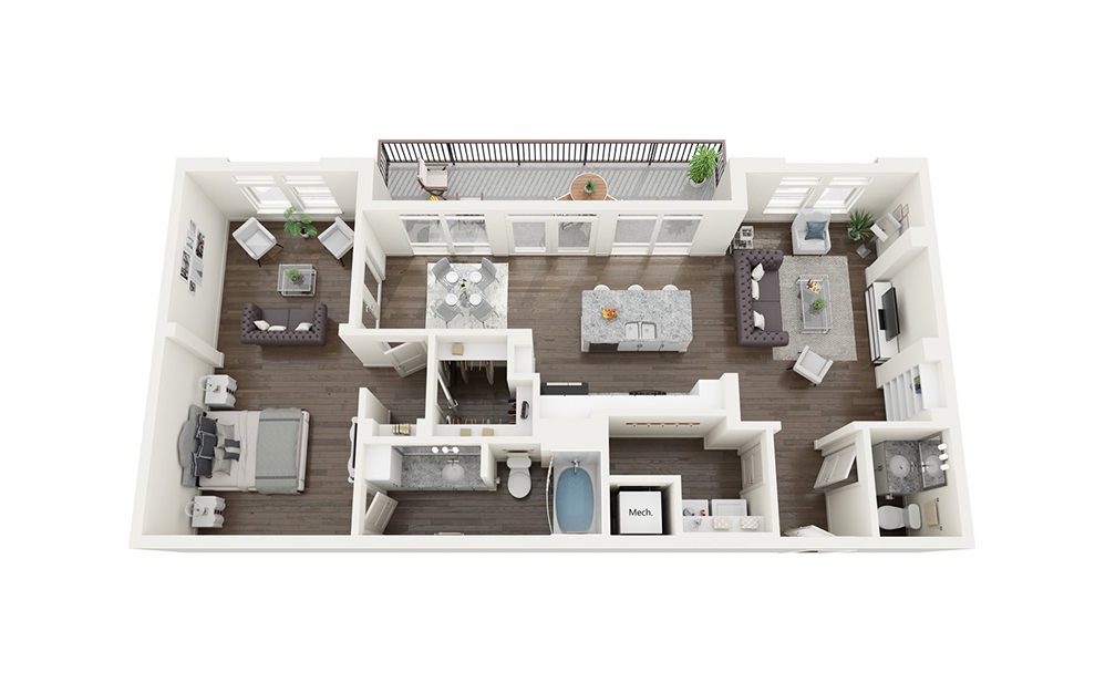 A3 - 1 bedroom floorplan layout with 1.5 bathroom and 1035 square feet