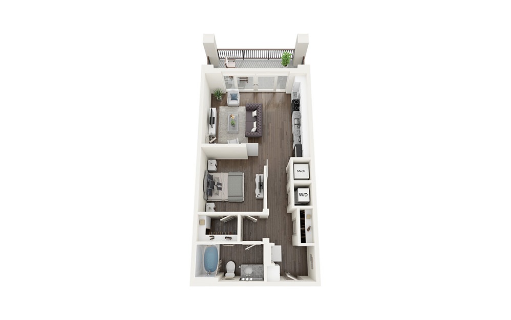 S1 - Studio floorplan layout with 1 bathroom and 644 square feet